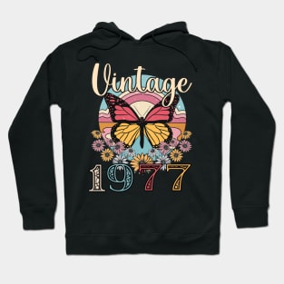 Floral Butterfly Retro Vintage 1977 46th Birthday Hoodie